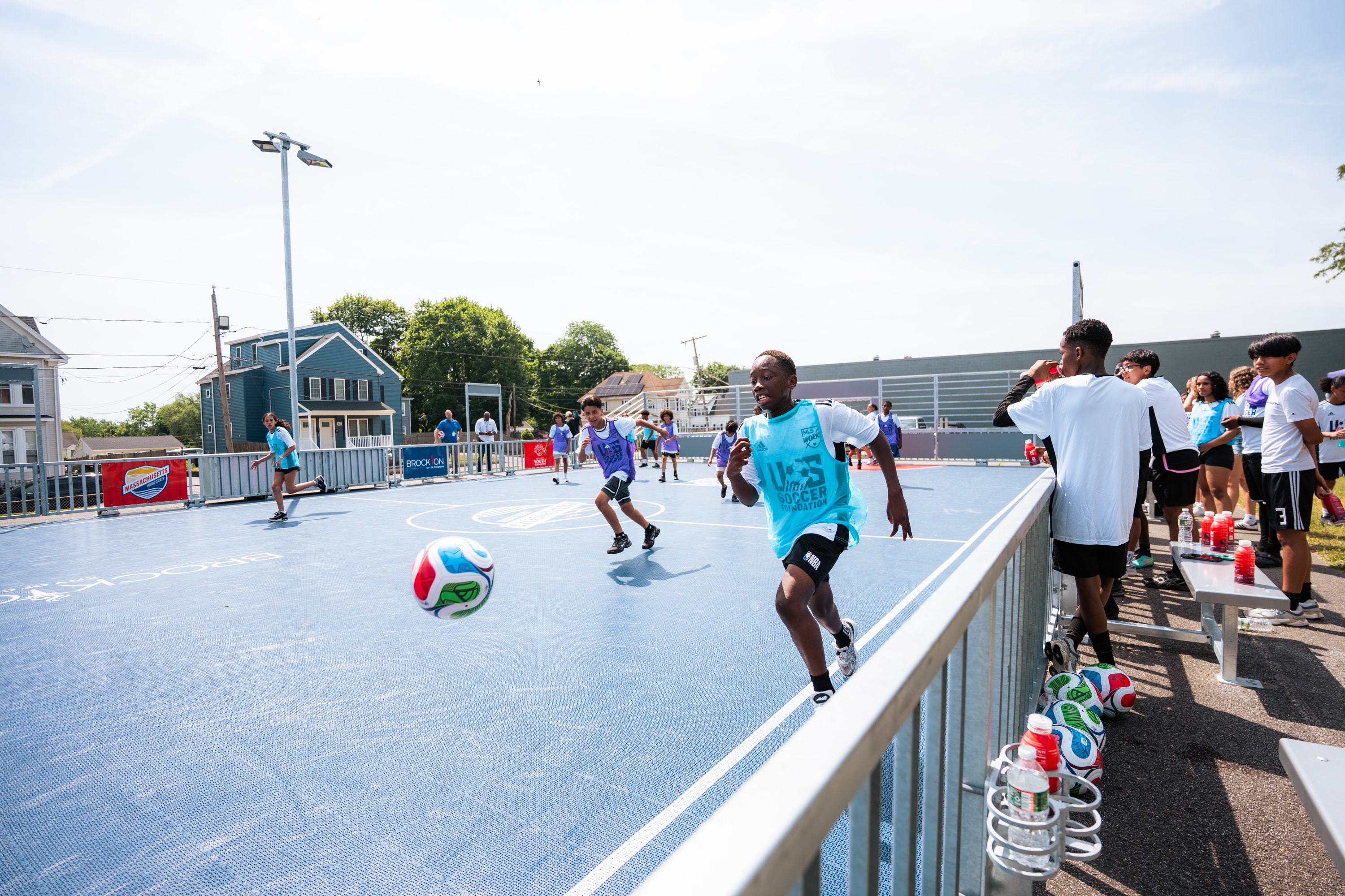 Youth soccer game at outdoor court